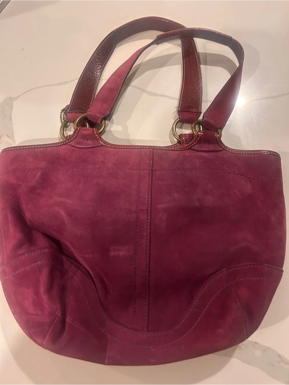 Women's raspberry Suede and Leather Bucket Bag  coach y2k vintage